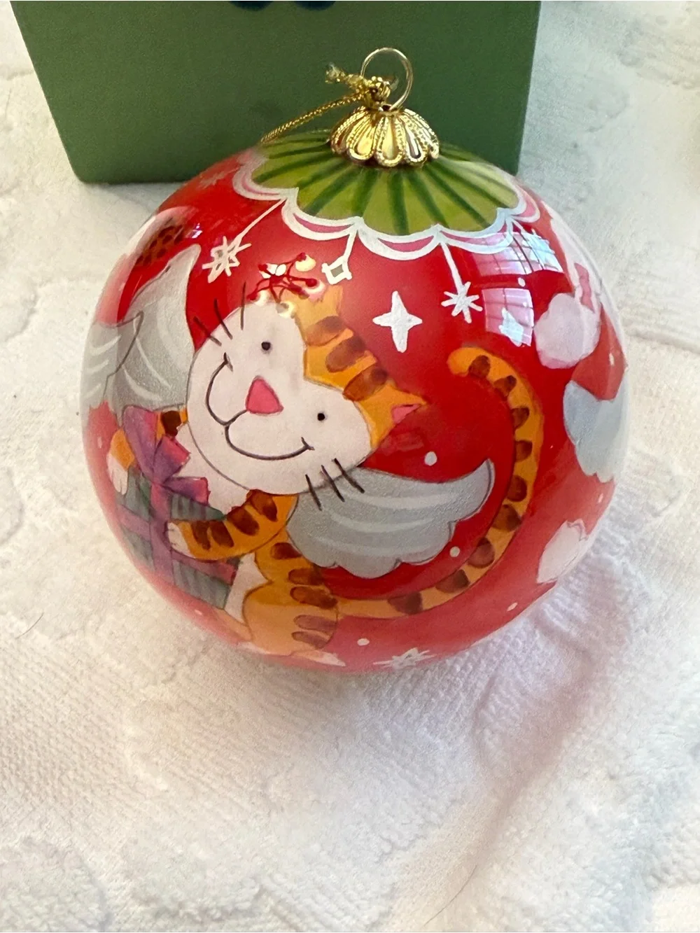 Pier one li Bien Red Hand-Painted Dog Angel Glass Christmas Ornament